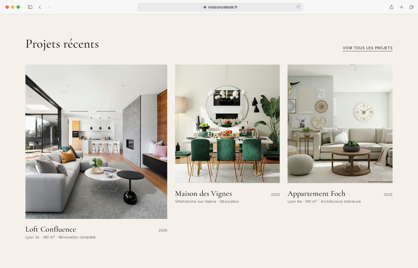 Page projets d'un site vitrine conçu par KingDream Digital